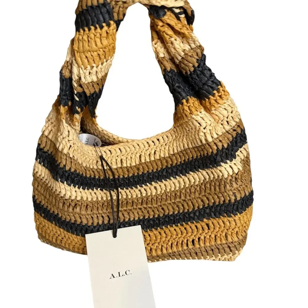 A.L.C. Raffia Striped Hobo Bag Multi Stripe
